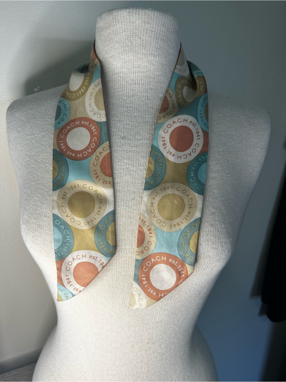 Coach Multicolor Circular Logo Silk Scarf/ Purse + Hair Tie Reversible Vintage - Picture 2 of 5
